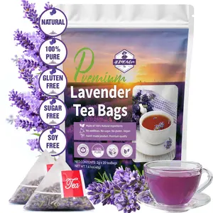 Lavender Flower Tea Bags, 100% Natural & Pure from Lavender Flowers. Loose Flower Lavender Herbal Tea. Lavender Flower Tea. No Sugar, No Caffeine, No Gluten, Vegan.