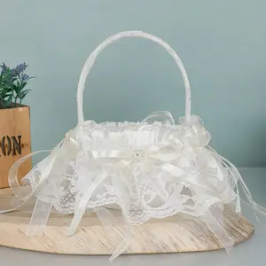Lace Flower Basket Set, Wedding Party Decoration, Bridemaid Handheld Small Basket, New Design Pearl Flower Basket
