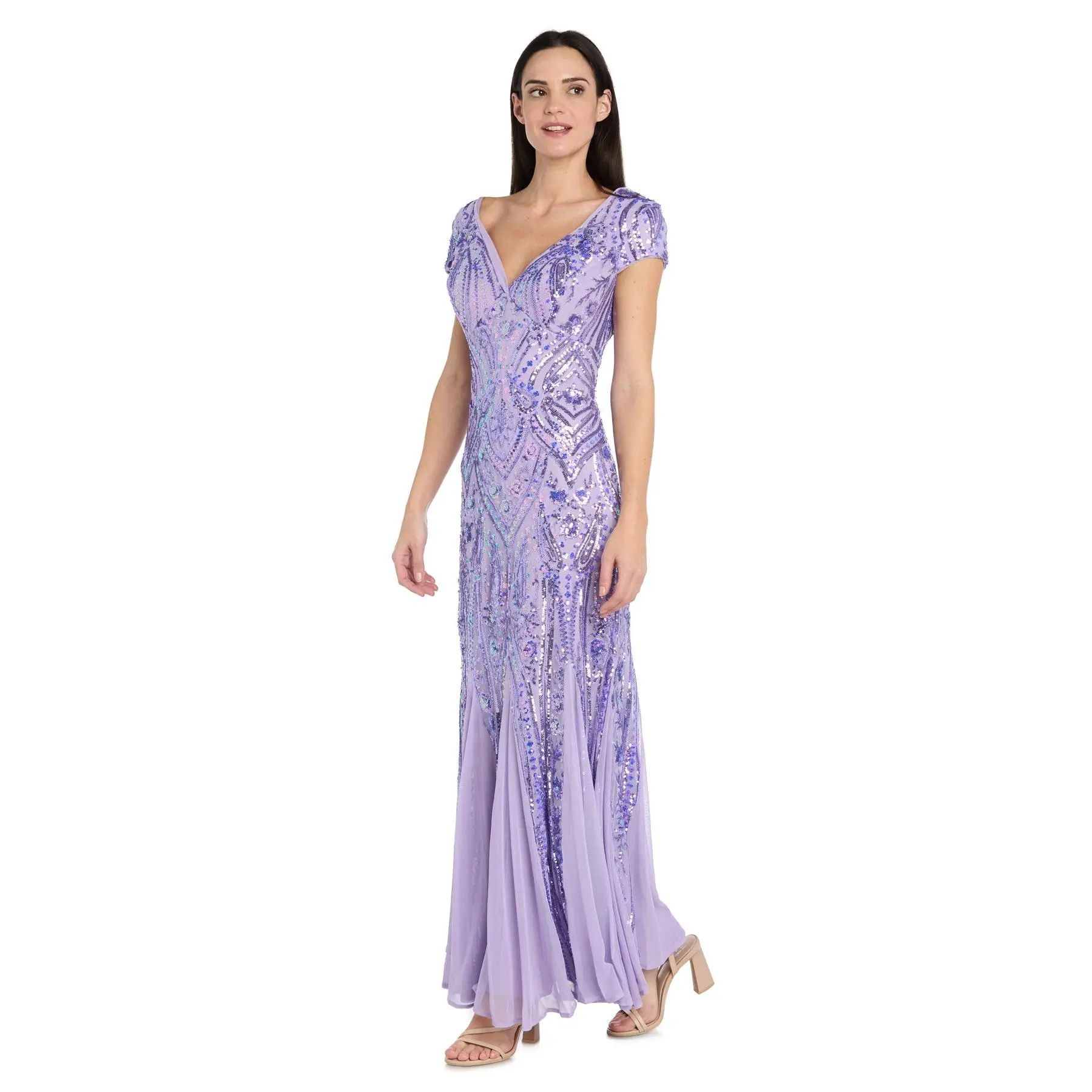 Serena Beaded Mesh Evening Gown - Petite