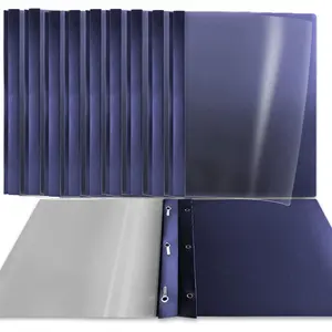 10 Pack Clear Front Report Covers with 3 Prongs, Heavyduty, 100 Sheet Capacity, Plastic Report Folder with Navy Back Covers, 3 Metal Prongs Fasteners, for Letter Size, Office Supplies