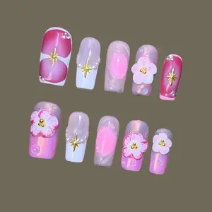 NEW DROP Collection Handmade Acrylic Press On Nails | 10PCS Reusable | Salon Quality 3D Flower Rhinestones