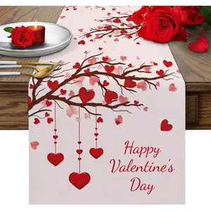 Valentines Table Runner 70 Inch Happy Valentine's Day Table for Dining Room Love Heart Tree Branch Dinner Runner Anniversary Wedding Banquet Decor