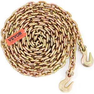 VEVOR Transport Binder Chain, TikTokShopBlackFriday, 7100 lbs Working Load Limit, 3/8'' x 20' G80 Tow Chain Tie Down with Grab Hooks, DOT Certified, Galvanized Coating Manganese Steel for Dock Factory Construction Site