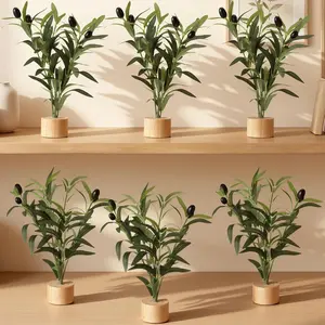 6 count Artificial Olive Branches 12'' Mini Tabletop Tree Bough Decor Spring Olive Branch Faux Stem Desk with Base for Spring Decorations Indoor  Dining Table