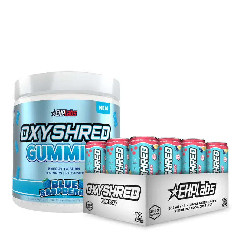 EHPlabs OxyShred Hot Girl Kit – Energy Gummies + Zero Sugar Energy Drink 12-Pack | On-The-Go Energy & Focus Support
