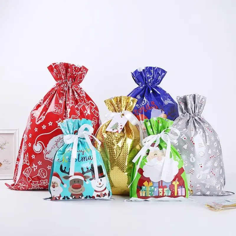 60 PCS Christmas Drawstring Gift Bags (30 Gift Bags + 30 Tags) |   Gift/Candy Storage Reusable Bags |   Holiday Party Decoration |   Multi-Style in One