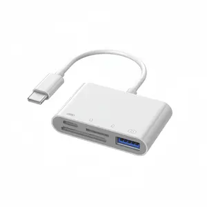 Type-C to SD TF CF Camera OTG Multifunctional Card Reader, Type-C to SD+TF+USB+Charging Card Reader, Multifunctional Adapter for Apple 15, 16