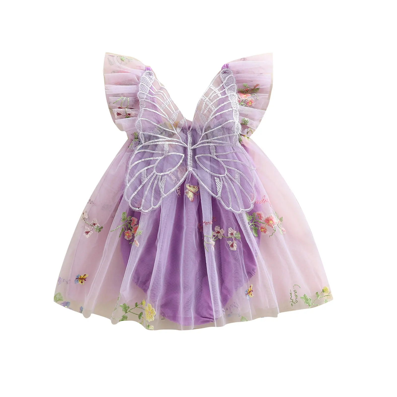 Baby Girl Newborn Infant Dress (0-3 Months, 12-18 Months) - Sleeveless Butterfly Wing Mesh Flower Tulle Fairy Romper Tutu for Halloween, Birthday