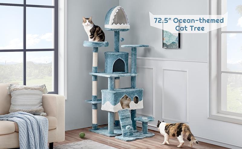 【Valentine Gift】Yaheetech 45/61/72″ Ocean-themed Cat Tree, Multi-Level Plush Cat Tower with Condo, Sisal Scratching Posts and Perches 【Valentine Gift】Yaheetech 45/61/72″ Ocean-themed Cat Tree, Multi-Level Plush Cat Tower with Condo, Sisal Scratching Posts and Perches