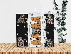 Rottweiler Dog Mom 20oz Stainless Steel Tumbler Double Insulated Water Bottle with Lid & Straw BPA Free Drinkware