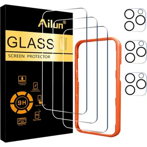 Ailun 3 Pack Screen Protector for Iphone 16 Pro Max [6.9 Inch] + 3 Pack Camera Lens Protector with Installation Frame,Sensor Protection,Dynamic Island Compatible,Case Friendly Tempered Glass Film Ailun