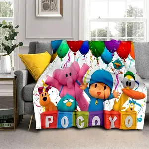 Pocoyo Elly Pato Flannel Blanket 3D Cartoon Aesthetic Cute Anime Soft Warm Throw for Gamer Room Decor Dorm Essential Bed Sofa Kids Home Holiday Gift
