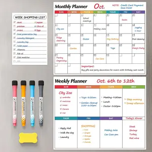 3 Pack Dry Erase Magnetic Calendar for Refrigerator - Monthly Weekly Daily Planner Magnet Whiteboard for Fridge Wall Door, for Shopping Meal Menu To Do List Family Schedule Planning, 14"x11"