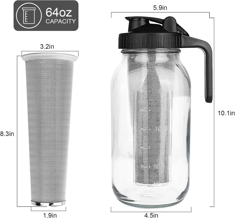 QHH Cold Brew Coffee Maker,64 oz Mason Jar Pitcher with Stainless Steel Filte