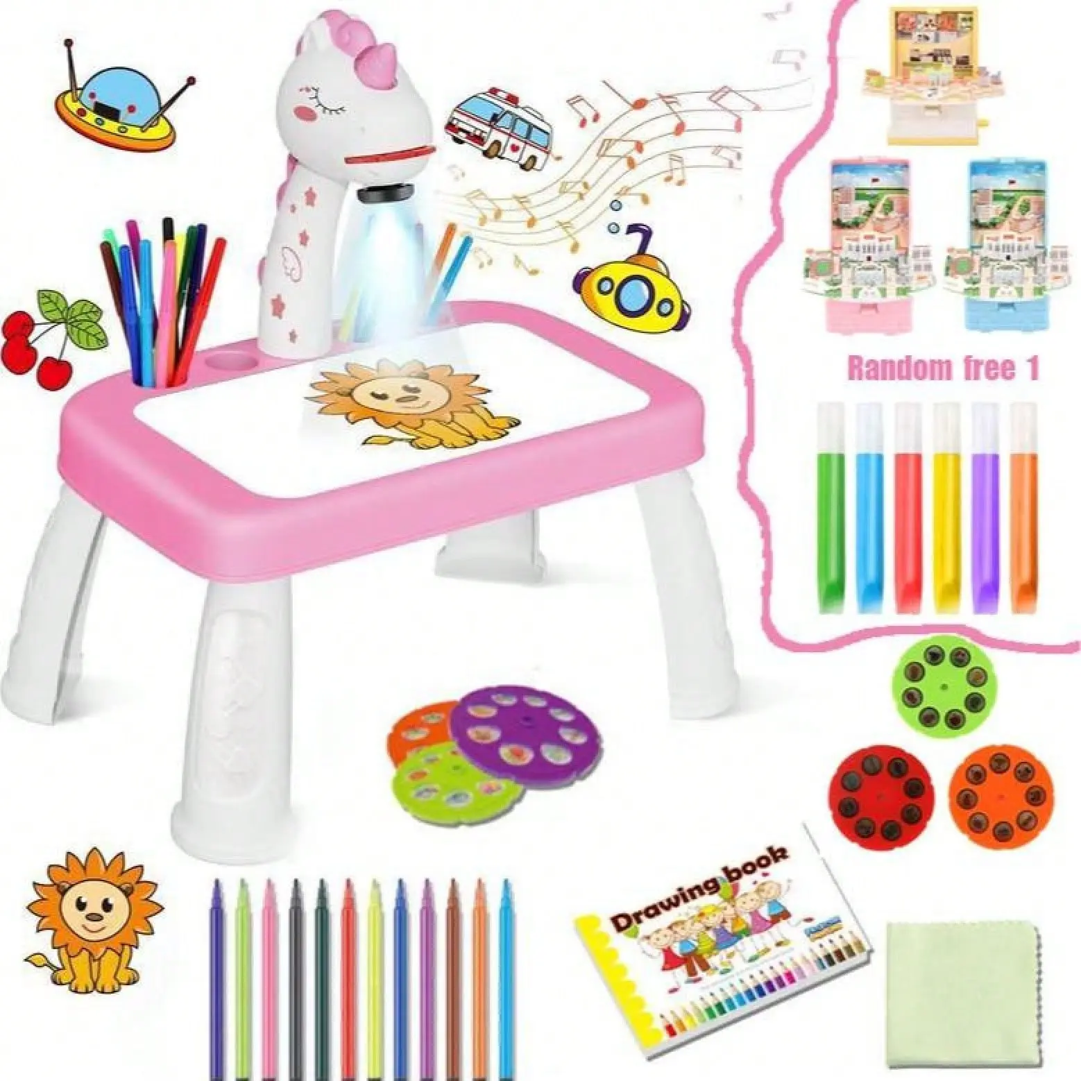 Kids Drawing Projector Table with Music – Unicorn Art Set for Girls & Boys Ages 3+, Learn to Draw Toy Gift