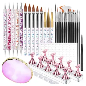 Nail Art Tools Set, 23 Pcs Nail Art Brushes, 5 Pcs Nail Dotting Tool, 2 Set of Nail Stand, 100 Pcs Double-Sided Adhesive Tabs, Nail Art Palette, Brushes Holder for DIY Nail Art