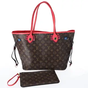Pre-owned Louis Vuitton Canvas Tote Bags Neverfull MM Tote Brown Monogram M41663 Flamingo Brown Red