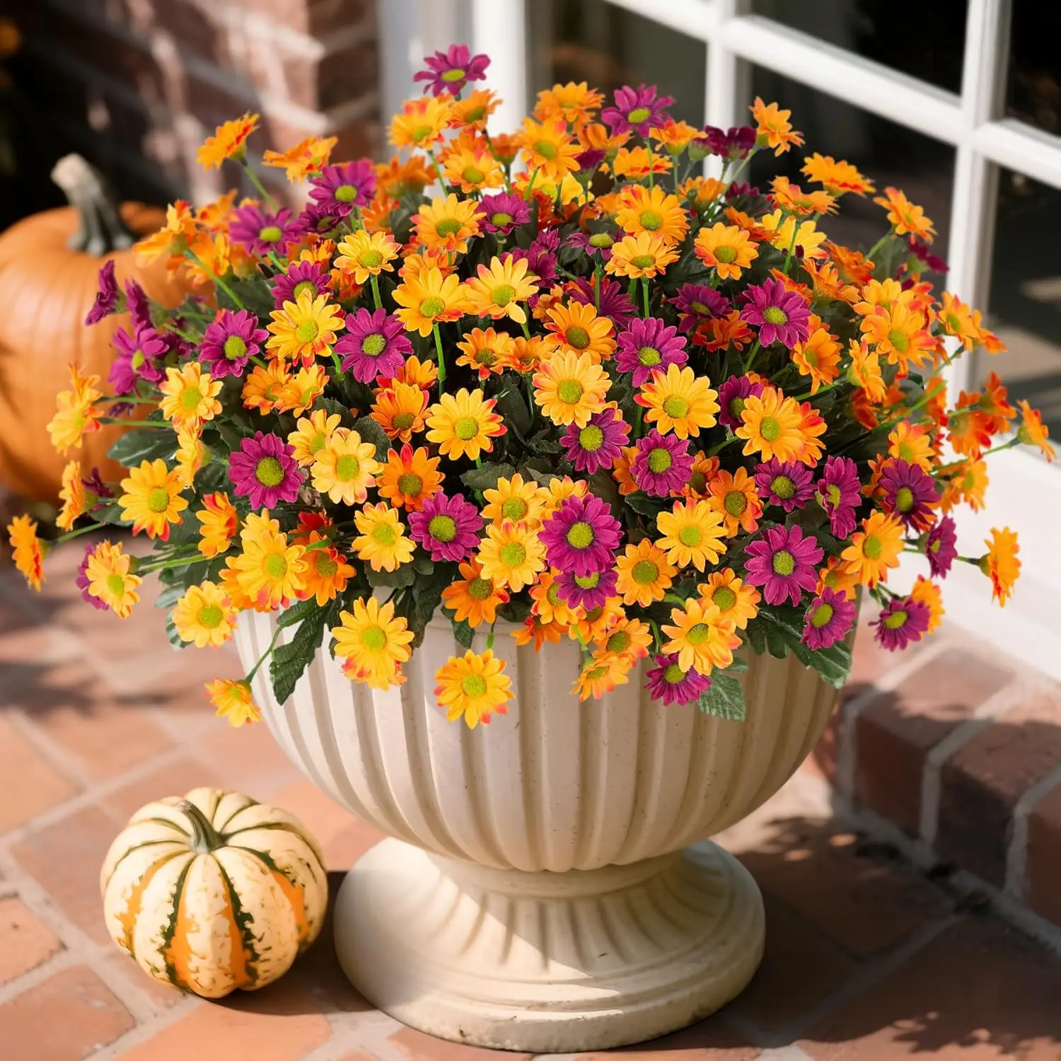 Daisy Artificial Flowers for Outdoors Fall Decoration, 12 Bundles Fake Mums Silk Flowers for Outside Look Real UV Resistant Fake Plants Faux Flowers for Planter Front Door Home Indoor Porch, Mix Decorative Flowers, Faux Flower Decorations