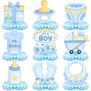 9Pcs Baby Shower Decorations Honeycomb Centerpieces for Boy, Cute Pattern It's a Boy Gender Reveal Table Centerpiece, Gender Reveal Party Supplies (Blue)