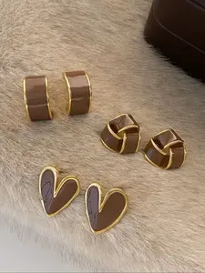 Elegant French Vintage Heart Drop Earrings Set, Geometric Design, 3 Pairs, for Women Daily Commute Holiday Parties, Stud Earring Jewelry