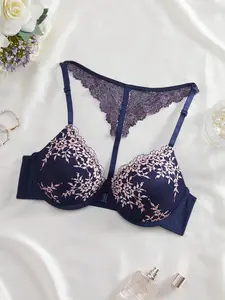 Double Color Lace Halter Backless Front Buckle Steel Ring Lingerie Single Piece, Stylish Comfortable Women Underwear