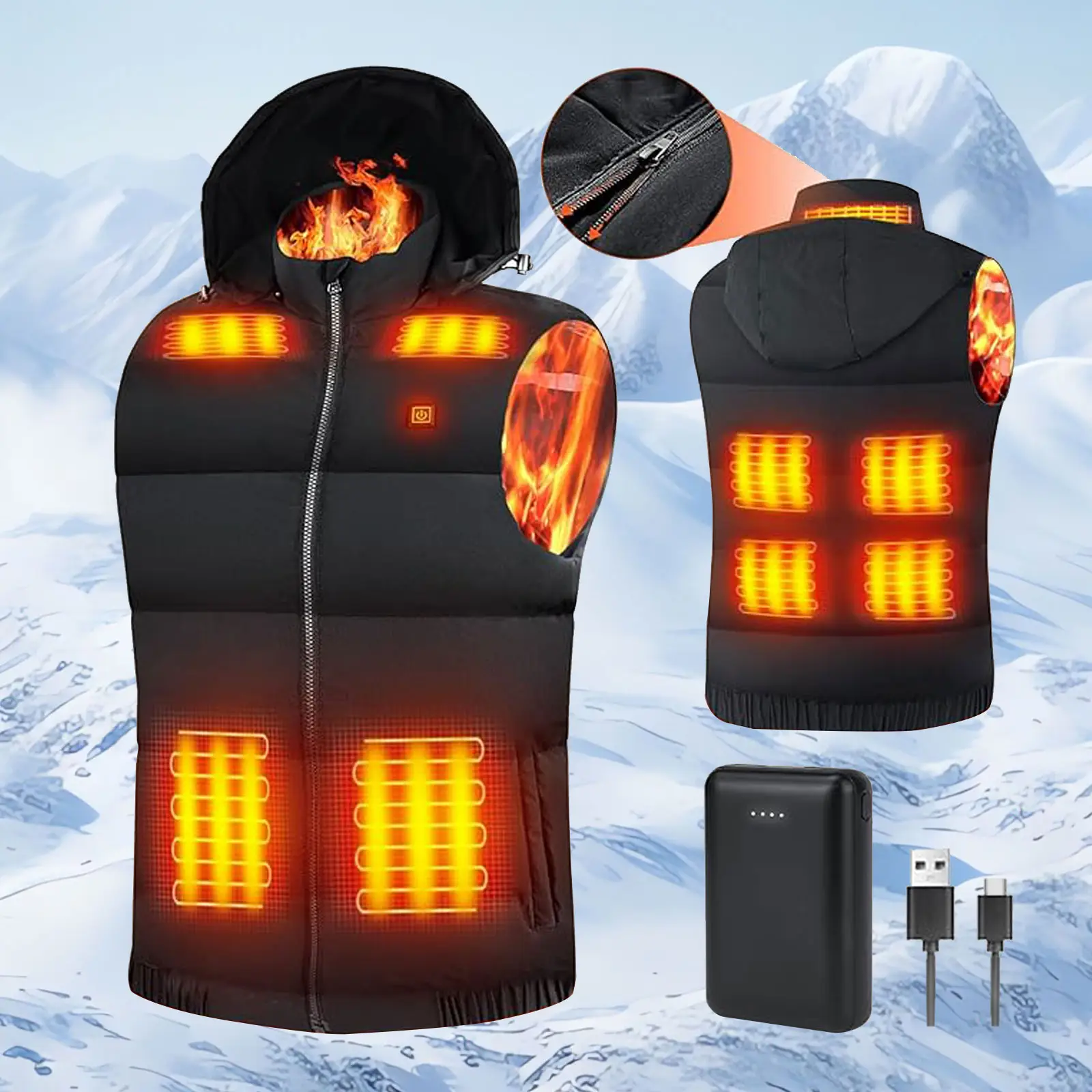 Rrtizan Heated Vest for Men Women,Lightweight Heated Vest with Battery Pack for Winter Outdoor Hunting Skiing 806-BLACK