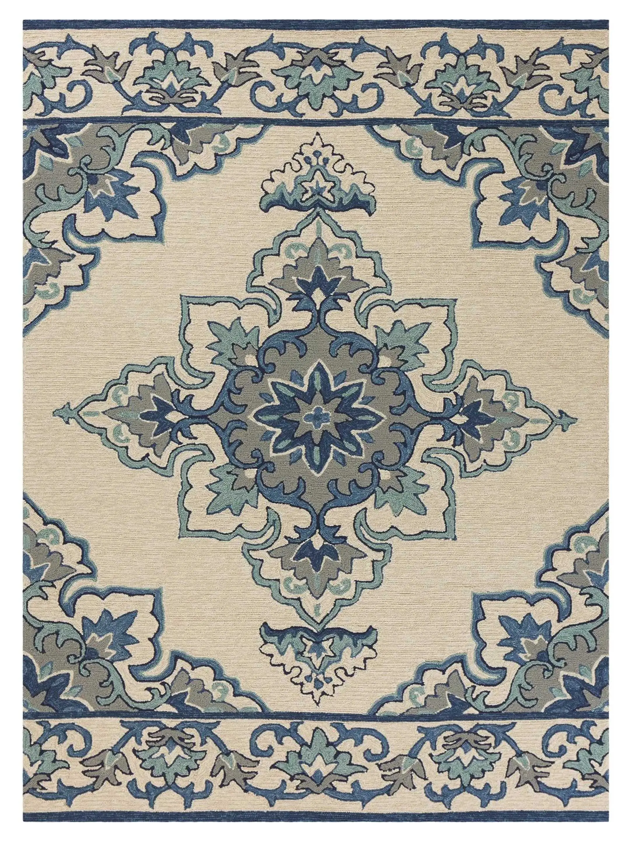 Kas Harbor 4238 Ivory Blue Indoor/Outdoor Knotted Rug