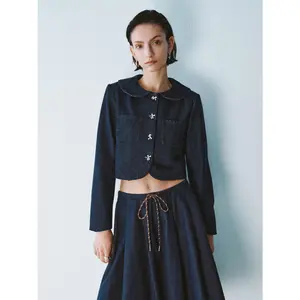 URBAN REVIVO Women's Modern Casual Cotton Long-Sleeve Peter Pan Collar Denim Jacket - Cotton-Polyester Fabric Tops, 2026 Viral Style Outerwear