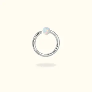 14k White Gold Opal Fixed Bead Ring
