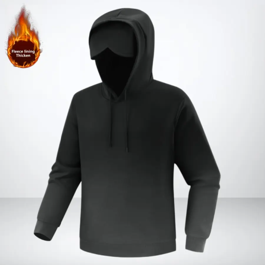 Men’s Gradient Face Mask Hoodie Pullover – Integrated balaclava style hood with adjustable drawstring, thick sherpa fleece lining, ribbed cuffs & hem, relaxed fit, American tech high street style for campus, commuting, and everyday outdoor wear