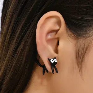 New Cute Little Cat Simple Earrings European and American Creative Detachable Earrings Black Cartoon Animal Ear Accessories