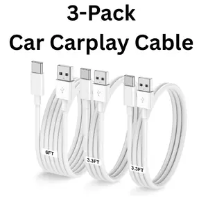 3-Pack CarPlay Cable for iPhone 16/15 Pro Max – USB A to USB C Fast Charging Cords (3.3FT/3.3FT/6FT) for iPad, Galaxy S24/S23, MacBook & More