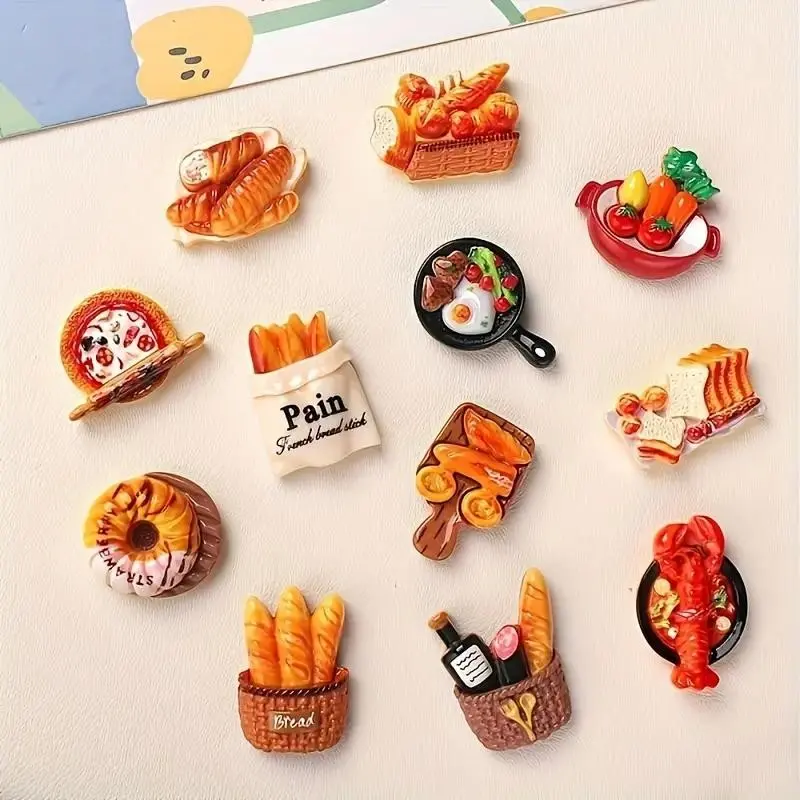 12 Food Magnetic Stickers, Toast and Tart Shape Refrigerator Magnets, Cute Mini Magnetic Food Stickers Decor for Kitchen, Office, Dishwasher, Cute Magnets For Fridge