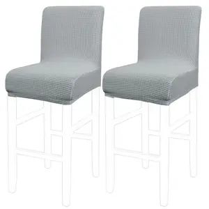 PiccoCasa 2Pcs Stretch Bar Stool Covers, Pub Counter Height Side Chair Covers with Square Lattice 14" x 14" x 12" Light Grey