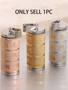 Chinese Retro Cast Stainless Steel Rotatable Six-Character Pendant Necklace, Vintage Design, Durable Material, Unique Jewelry Piece