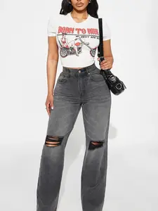 Close To You Ripped Straight Leg Jeans - Grey