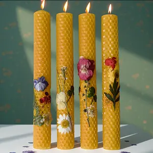 4 beautiful floral cone-shaped candle holders, beautiful beeswax candle decal craftsmanship, 10 inch long decorative candles, honey fragrance, long burning and smokeless cylindrical holiday party celebration candles | for Women Luxury Gift Ideas