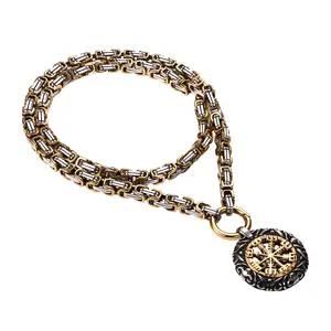 Punk Viking Compass Necklace: Stainless Steel Pendant with Runes Symbolizing Strength and Guidance Jewelry for Men