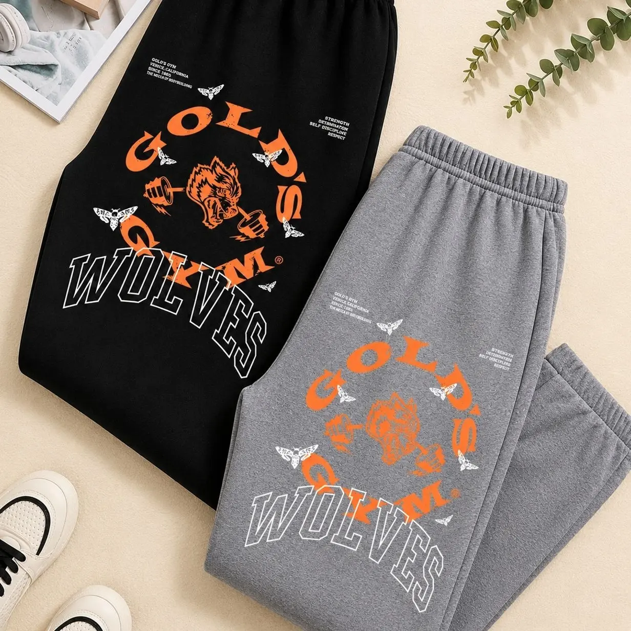Gold's Gym Wolves Inspired Sweatpants, Vintage Gym Graphic Joggers, Unisex Workout Lounge Pants