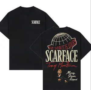 Scarface Two Sides Graphic Tee - The World is Yours Design with Tony Montana Iconic Image, Perfect for Movie Fans and Streetwear Enthusiasts