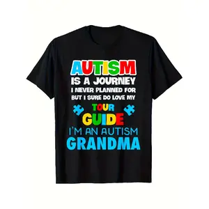 Autism Awareness "I'm an Autism Grandma" Graphic T-Shirt - Colorful Puzzle Piece Design with Autism Symbol, Soft Breathable Fabric, Loose Fit Casual Tee for Men & Women, Machine Washable, Unisex Adult Sizes, Autism Support Gift & Advocacy Apparel