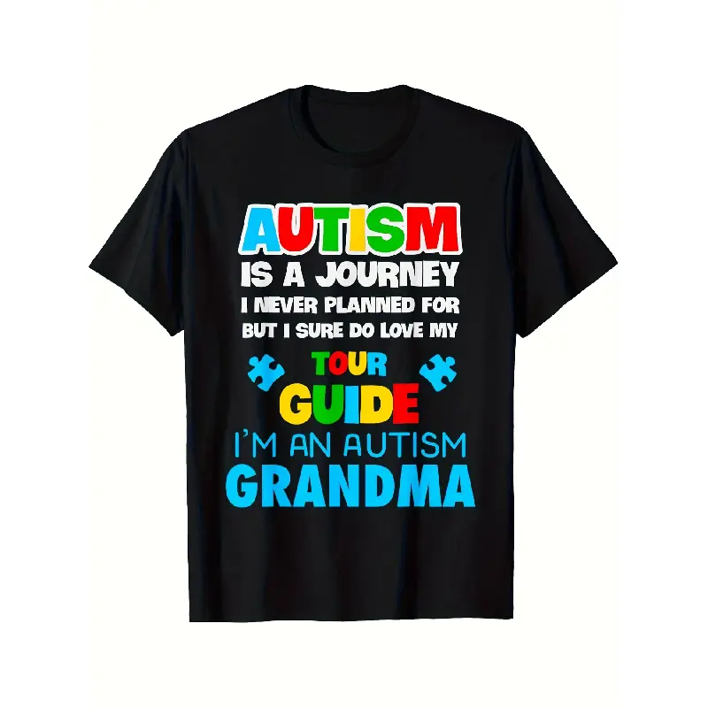 Autism Awareness "I'm an Autism Grandma" Graphic T-Shirt - Colorful Puzzle Piece Design with Autism Symbol, Soft Breathable Fabric, Loose Fit Casual Tee for Men & Women, Machine Washable, Unisex Adult Sizes, Autism Support Gift & Advocacy Apparel