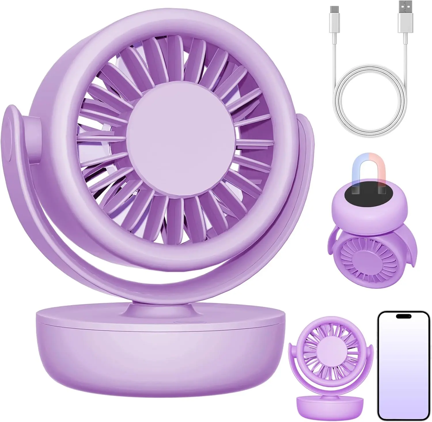 EVEREASY USB Mini Magnetic Desk Fan, Portable Small Table Fan With 3-Speed Super Strong Winds Dual-Angle Adjustable(17Hrs Workble), Personal Cooling Hand Gifts For Women Men Indoor Outdoor