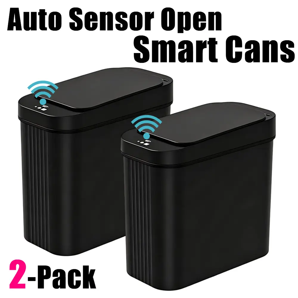 Household 2-Pack 15L Minimalist Induction Sensor Trash Can - Waterproof Slim, Wipe-Clean Modern Nordic Automatic Bin for Bathroom, Bedroom, Office, with Cleaning Convenience