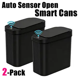 Household 2-Pack 15L Minimalist Induction Sensor Trash Can - Waterproof Slim, Wipe-Clean Modern Nordic Automatic Bin for Bathroom, Bedroom, Office, with Cleaning Convenience