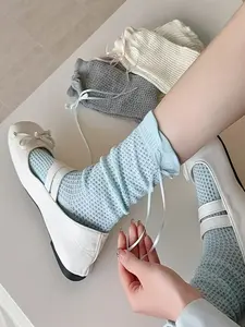 4 Pairs Japanese Style Sweet Bubble Toe Lace Women's Socks, Spring Summer Thin Korean College Wind Cute Bow Socks, Fashionable, Elegant, Chic and Comfortable, Soft Breathable Socks