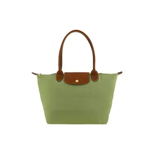 Longchamp Le Pliage 28 Medium Tote Bag for Women in Avocado Green with Canvas and Leather, Snap Button and Zipper Closure