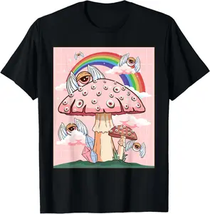100% Cotton Weirdcore Aesthetic Cottagecore Kawaii Mushroom Eyes Eyeballs T-Shirt