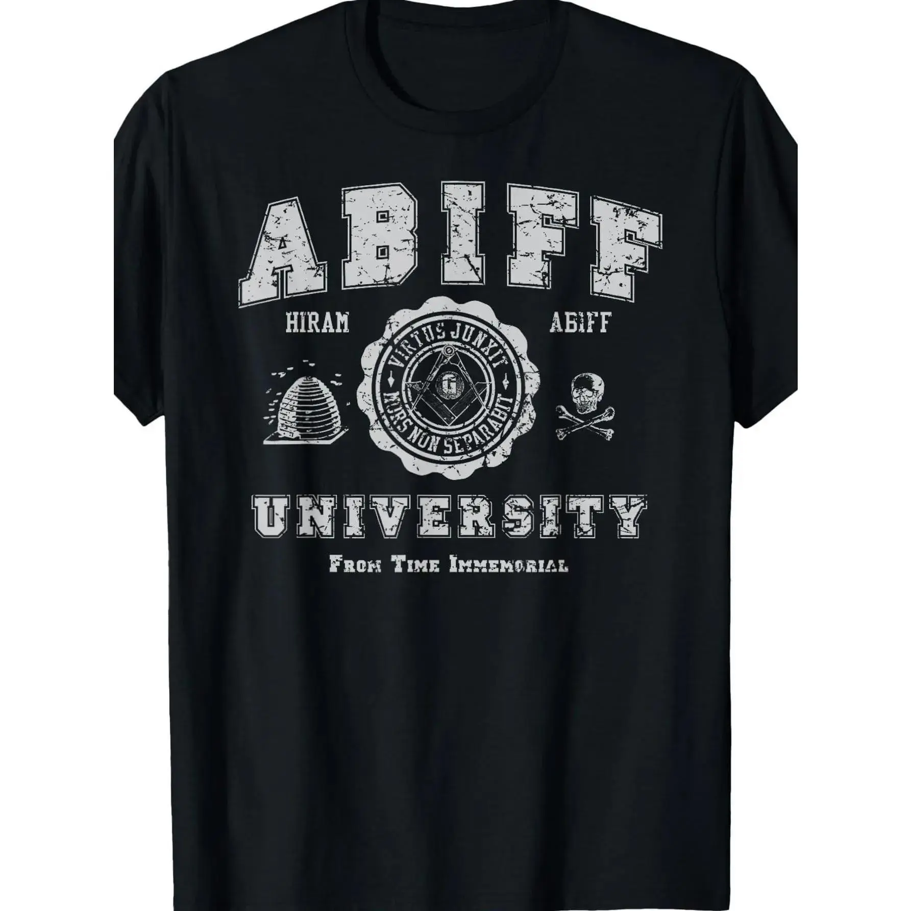 Abiff University Masonic Freemasonry Men'S T-Shirt - Black Cotton Crew Neck Graphic Tee with White Masonic Symbols & Text Design, All-Season Casual Short Sleeve Shirt, Machine Washable Regular Fit, Masonic Clothing, Crew Neck Shirt, Cotton Tshirt