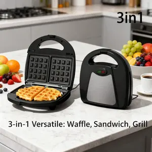 7-in-1 Countertop Breakfast Maker - 850W Versatile Electric Appliance for Sandwiches Waffles Donuts Steak Flatbreads Quick Time Saving Griddle for Home Meals